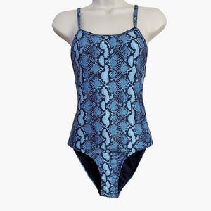 E-ko Beach Life PinkFish Jost One-Piece Blue Snakeskin Racerback Hi-Cut Swimsuit